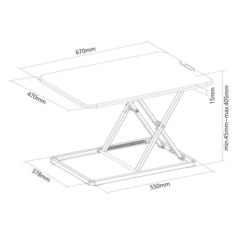 Afmetingen Ultra Slim Mini Desk | Staand werken achter een bureauverhoger | Worktrainer.nl