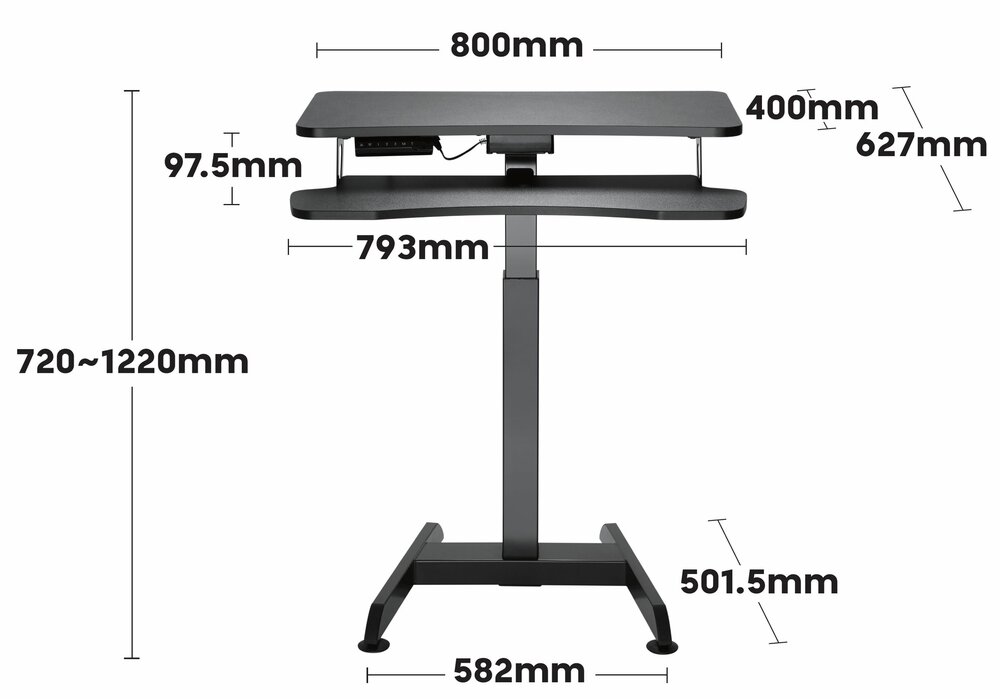 Updesk High Electric - Afmeting - Size - Small desk Dimensions