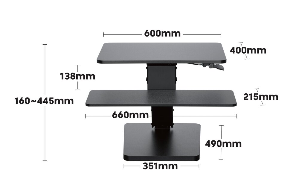 Updesk One - Afmeting - Size -  Dimensions