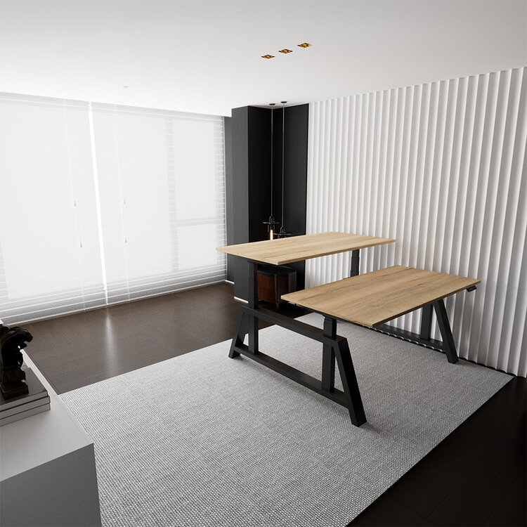 Double Electric Sit-Stand Desk - OakDesk - Nature desk with oak feet - Worktrainer.com