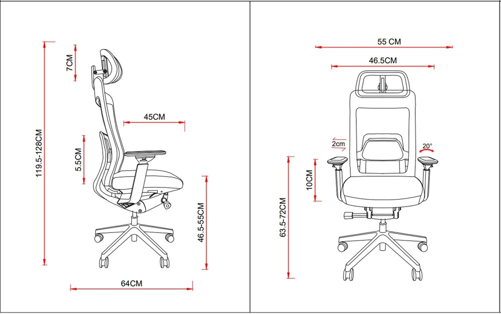 Afmetingen Cara | Bureaustoel | Worktrainer