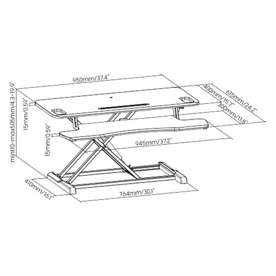 Updesk Cross zwart zit-sta verhoger Worktrainer.nl